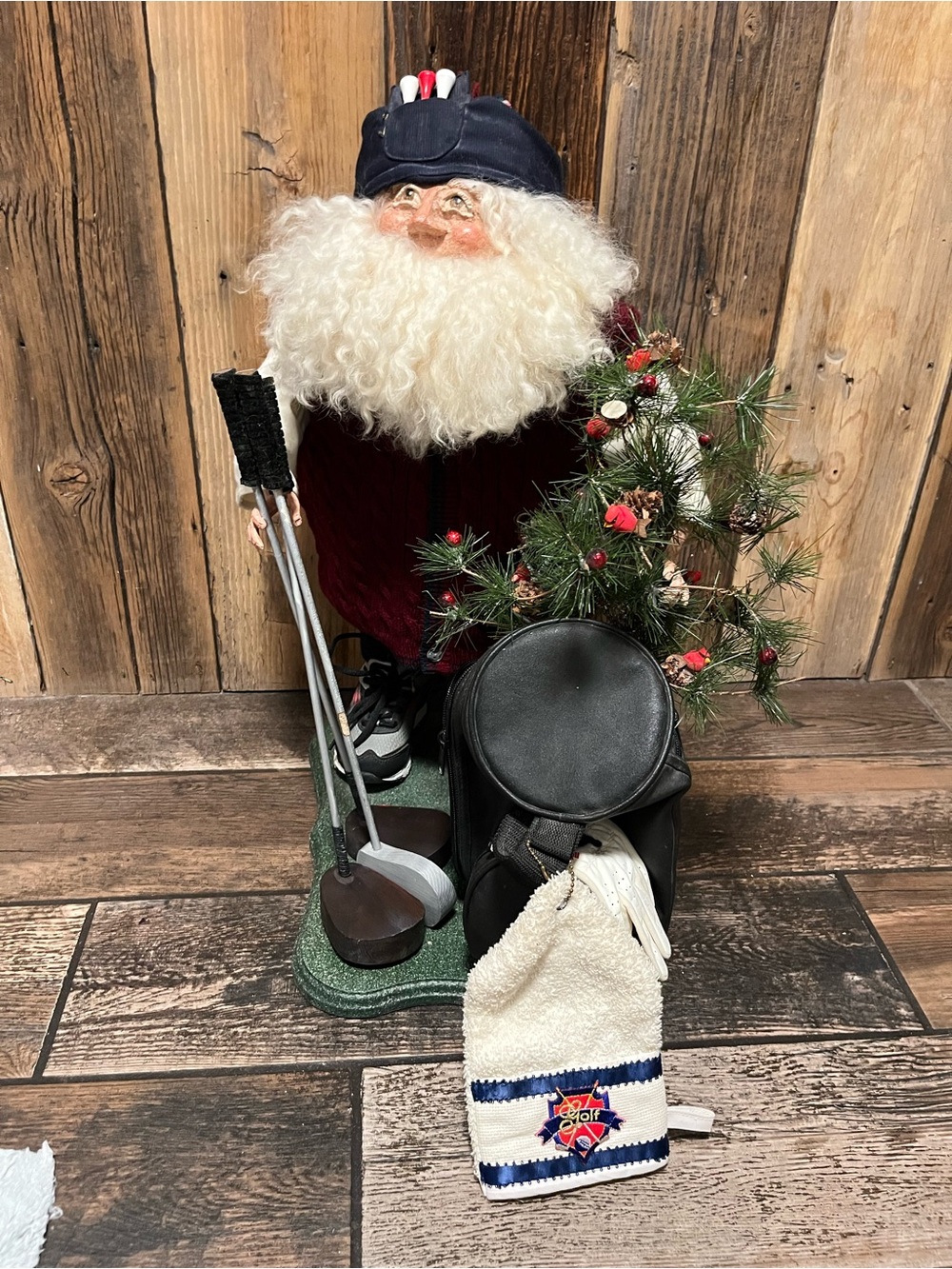 Holiday Golfer Santa Figurine - Red, White, Black